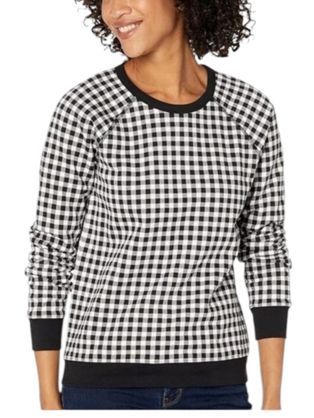 DRAPER JAMES Natalie Gingham Check Print Top Size Medium in Navy and White
